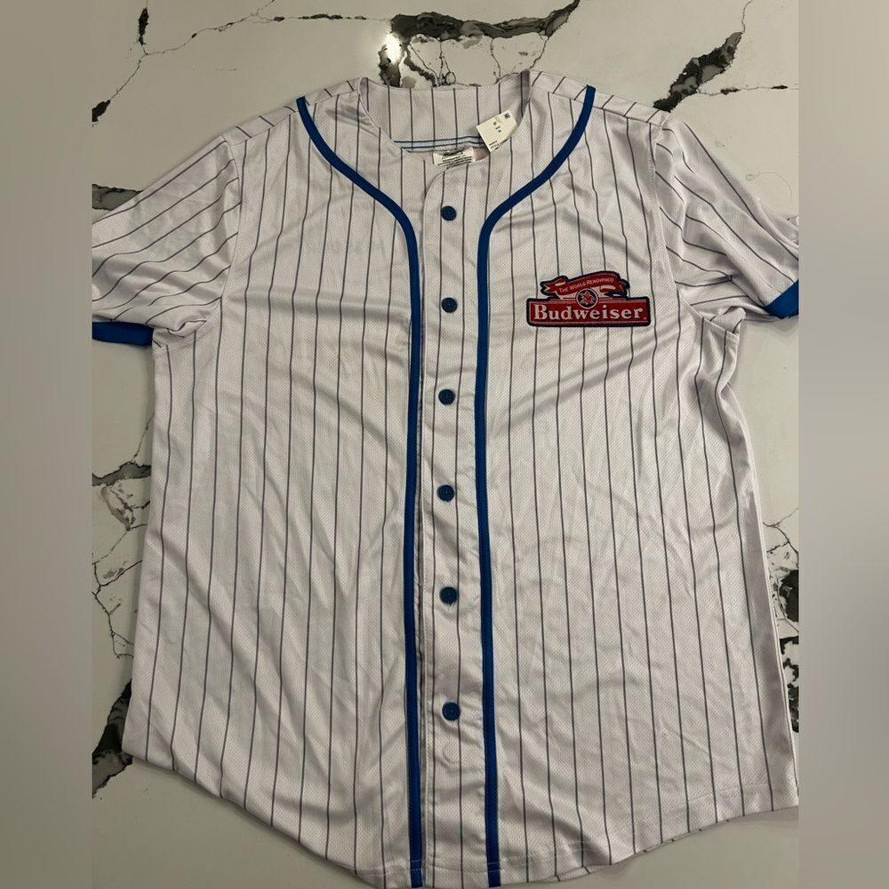 Budweiser Red and Blue Striped Jersey NWT